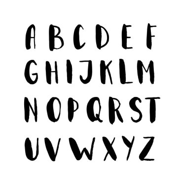 Kadın harf alfabesi. El yapımı mürekkep yazı tipi. El yazısıyla fırçayla yazılmış mektuplar. Moda hipster vektör illüstrasyonu