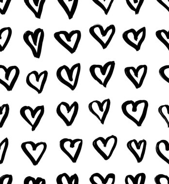 Vektör sanat illüstrasyonu grunge kalpleri. Tasarım için el çizimi nesneler. Siyah ve beyaz soyut fırça çizimi