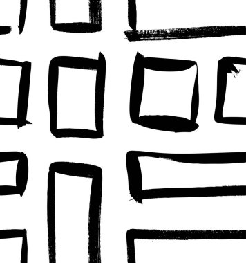 Siyah beyaz kareler çizerek kusursuz desenler çiz. El çizimi soyut illüstrasyon grunge elementleri. Tasarım için vektör soyut nesneler 