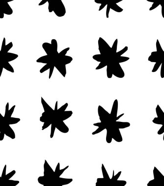 Vektör sanat illüstrasyonu grunge yıldızları. Tasarım için el çizimi kar taneleri. Siyah ve beyaz arka plan. Soyut fırça çizimi