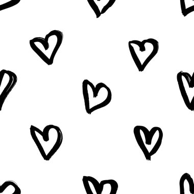 Vektör sanat illüstrasyonu grunge kalpleri. Tasarım için el çizimi nesneler. Siyah ve beyaz soyut fırça çizimi