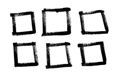 Siyah beyaz karelerden oluşan bir çizim seti. El çizimi soyut illüstrasyon grunge elementleri. Tasarım için vektör soyut nesneler 