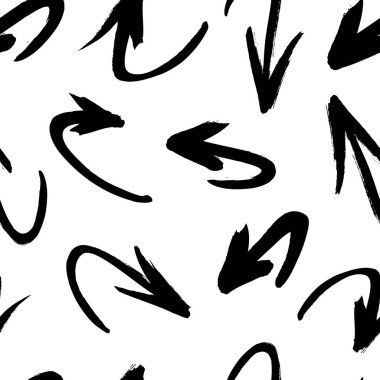 Elle çizilmiş siyah ve beyaz oklarla kusursuz desen. Tasarımınız için nesneleri boyayın. Vektör sanat çizimi. Fırça grunge illüstrasyonu