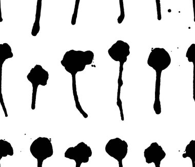Elle çizilmiş siyah ve beyaz damlalarla kusursuz bir desen. Tasarımınız için nesneleri boyayın. Vektör sanat çizimi. Fırça grunge illüstrasyonu