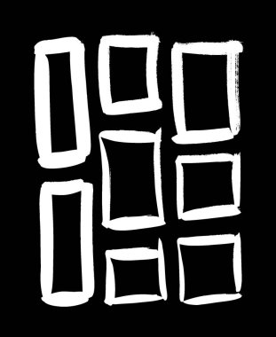 Siyah beyaz karelerden oluşan bir çizim seti. El çizimi soyut illüstrasyon grunge elementleri. Tasarım için vektör soyut nesneler 