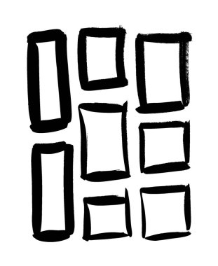 Siyah beyaz karelerden oluşan bir çizim seti. El çizimi soyut illüstrasyon grunge elementleri. Tasarım için vektör soyut nesneler 