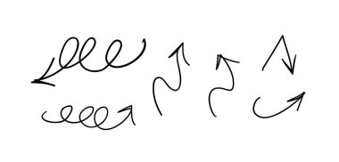 Tasarım için elle çizilmiş nesne. Şeffaf arkaplanda kara karalama okları. Soyut kalem çizimi. Vektör sanatı illüstrasyonu