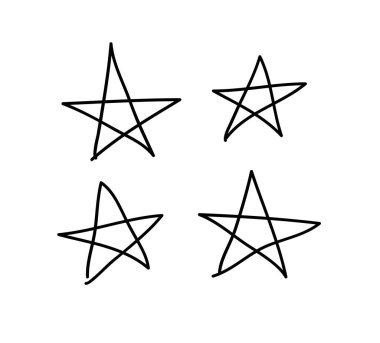 Siyah beyaz kalem çizim nesneleri. El çizimi soyut illüstrasyon grunge elementleri. Vektör soyut yıldız tasarımı