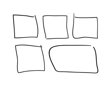 Tasarım için el çizimi nesneler. Siyah Vektör kareleri beyaz arkaplanda. Soyut kalem çizimi. Sanatsal illüstrasyon grunge elementleri çerçeveleri