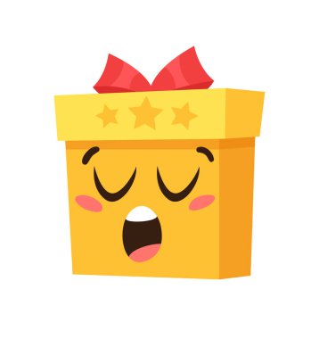 Beyaz arka planda Noel Emoji Hediye Kutusu çizilmiş. Yaratıcı düz sanat. Gerçek vektör çizim dekorasyonları. Çizgi film Karakteri Duygusallığı