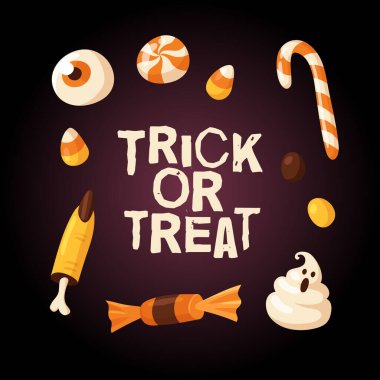 El çizimi Cadılar Bayramı illüstrasyonu. Yaratıcı karikatür tarzı sanat eserleri. Parti için yiyecek ve içecek çeken gerçek vektör. Sanatsal tecrit Mevsimi nesneleri