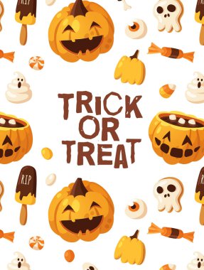 El çizimi Cadılar Bayramı illüstrasyonu. Yaratıcı karikatür tarzı sanat eserleri. Parti için yiyecek ve içecek çeken gerçek vektör. Sanatsal tecrit Mevsimi nesneleri