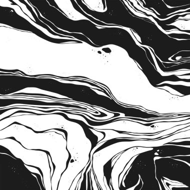 Soyut Vektör Arkaplan Jüpiter Yüzeyi. Marbel desenli el çizimi. Moda Çizimi Siyah ve Beyaz Sıvı Boya Mürekkebi