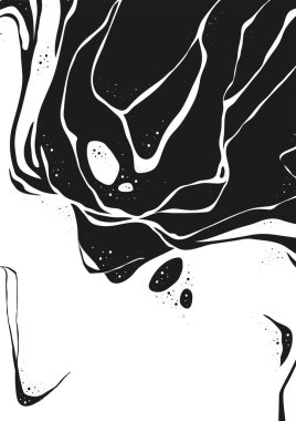 Soyut Vektör Arkaplan Jüpiter Yüzeyi. Marbel desenli el çizimi. Moda Çizimi Siyah ve Beyaz Sıvı Boya Mürekkebi