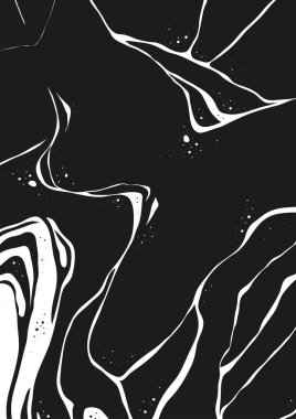 Soyut Vektör Arkaplan Jüpiter Yüzeyi. Marbel desenli el çizimi. Moda Çizimi Siyah ve Beyaz Sıvı Boya Mürekkebi