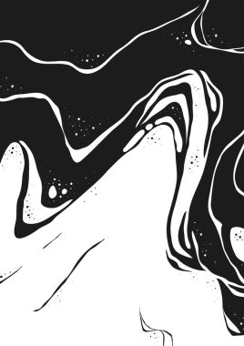 Soyut Vektör Arkaplan Jüpiter Yüzeyi. Marbel desenli el çizimi. Moda Çizimi Siyah ve Beyaz Sıvı Boya Mürekkebi