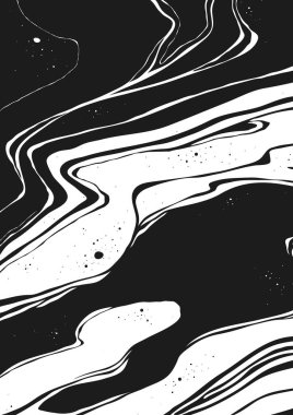 Soyut Vektör Arkaplan Jüpiter Yüzeyi. Marbel desenli el çizimi. Moda Çizimi Siyah ve Beyaz Sıvı Boya Mürekkebi