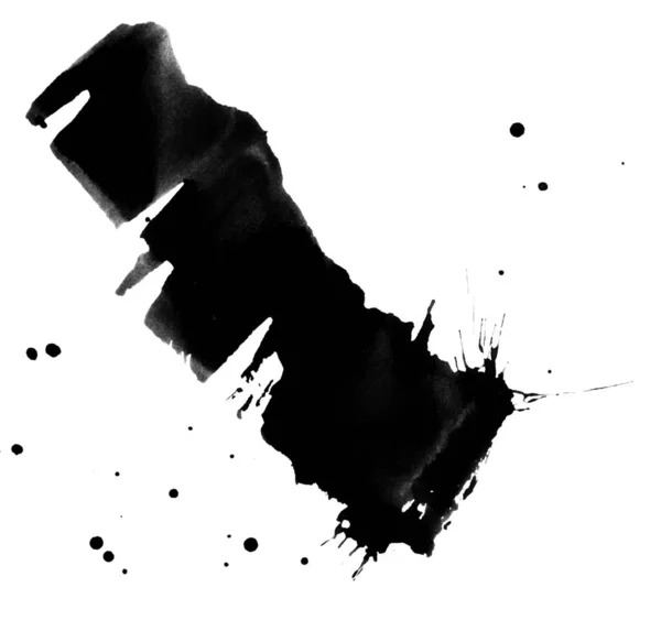 白を基調としたブラックスミアのペイント 手描きの抽象的なイラストのグランジ要素 デザインのための抽象インクオブジェクト — ストック写真