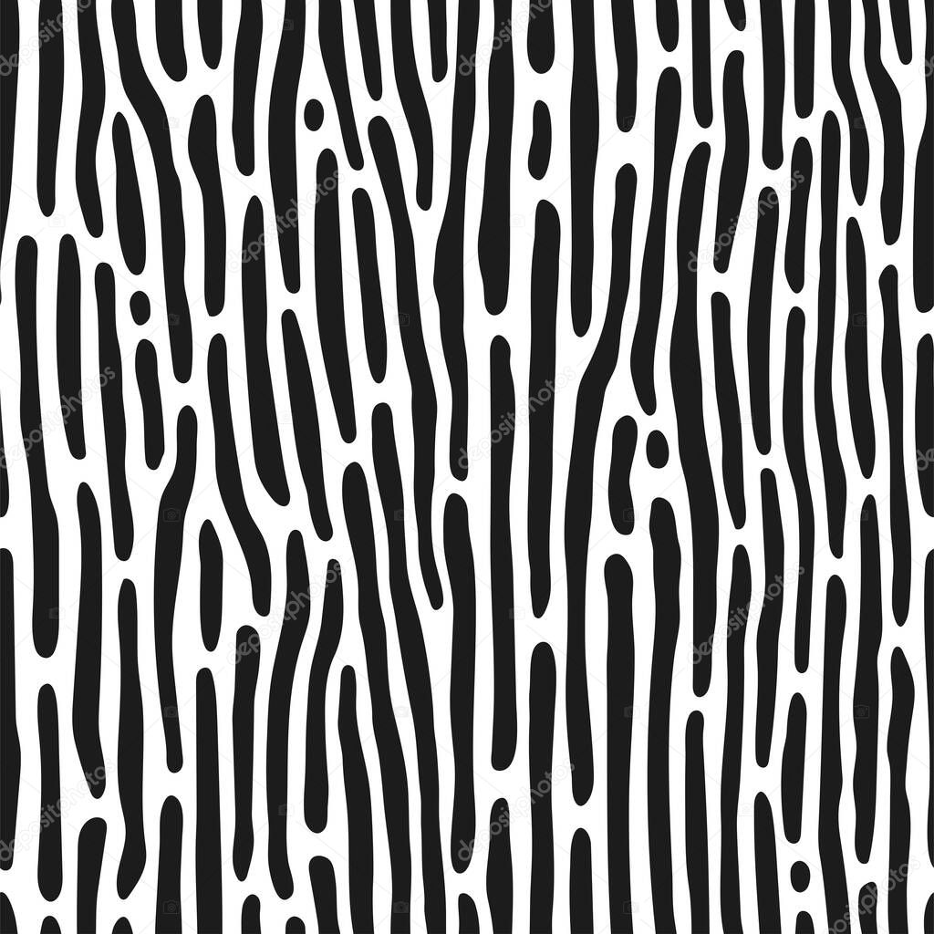 Abstract Vector Nature Backgroung. Hand Drawn Seamless Pattern. Fashion Illustration Black and White Texture 