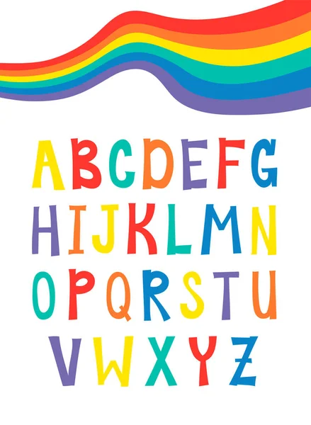 Vector Flat Illustration Rainbow Font Dibujos Animados Orgullo Dibujo Colorido — Vector de stock