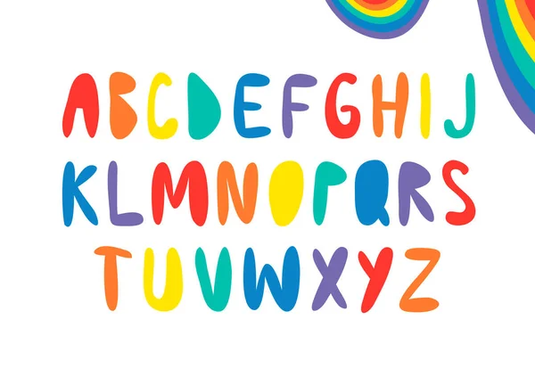 Vector Flat Illustration Rainbow Font Dibujos Animados Orgullo Dibujo Colorido — Vector de stock