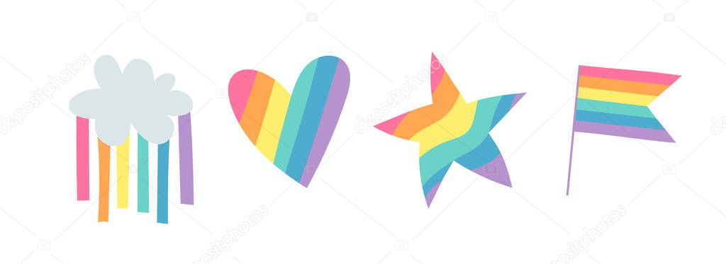 Vector Flat Illustration Rainbow. Cartoon Pride Colorful Drawing. LGBTQ Flag Support Sign and Symbol
