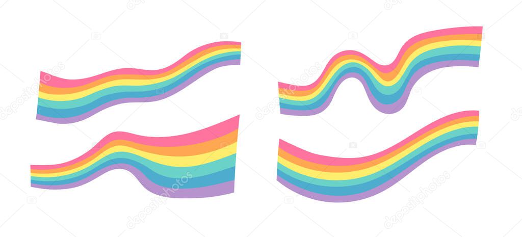 Vector Flat Illustration Rainbow. Cartoon Pride Colorful Drawing. LGBTQ Flag Support Icon Ribbon