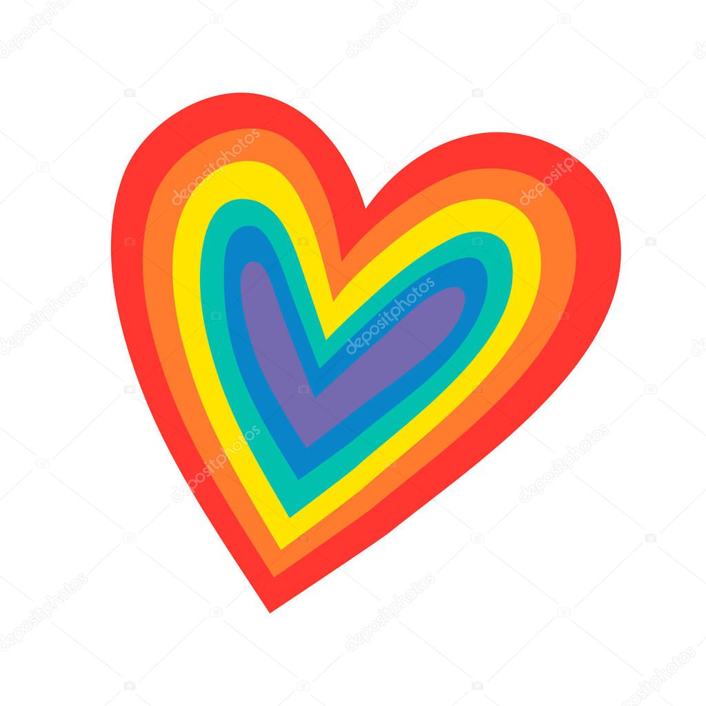 Vector Flat Illustration Rainbow. Cartoon Pride Colorful Drawing. LGBTQ Flag Support Icon Heart