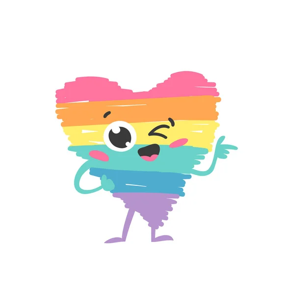Vector Doodle Illustration Rainbow Heart 이모티콘 프라이드는 감정을 다채롭게 그리고 — 스톡 벡터