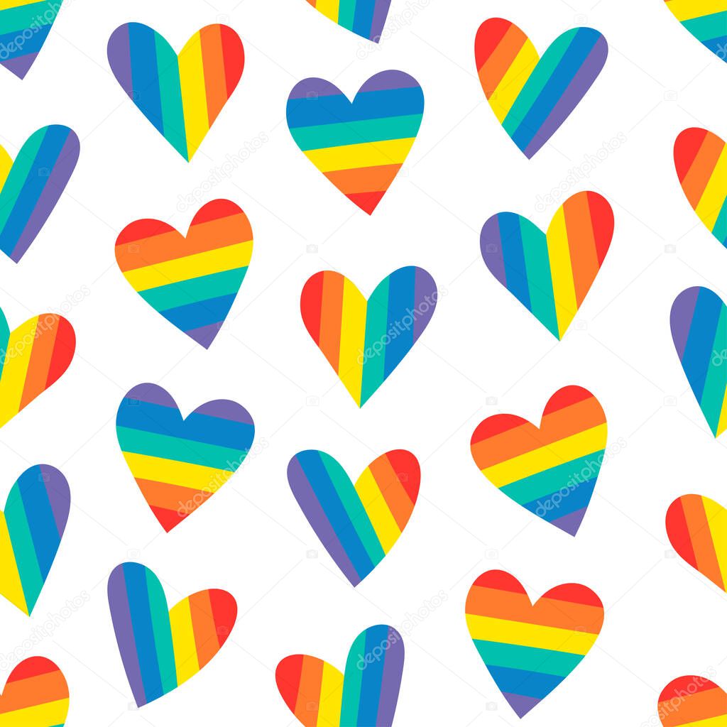 Vector Seamless Pattern with Illustration Rainbow. Cartoon Pride Colorful Drawing Background. Hand Drawn LGBTQ Flag Support Sketch