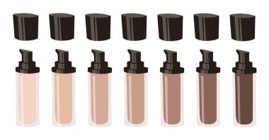 El Çizimi Çizimi Moda Çizimi Makyaj Malzemeleri Sıvı Yöneticisi. Vector Set Çekici Güzellik Ürünleri. Sanat Eserleri Koleksiyonu Dekoratif Kozmetik Cilt Tonu 