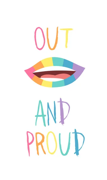 Emotional Lips Rainbow Lipstick Text Cartoon Style Illustration Pride Mouth — Stock Vector