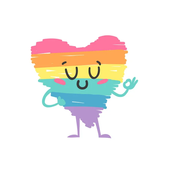 Vektor Doodle Illustration Rainbow Heart Emoji Tecknad Pride Färgglada Ritning — Stock vektor