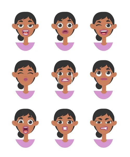 Emocionální Ženské Emoji Kreslený Styl Ilustrace Ženský Emotikon Izolovaný Ručně — Stockový vektor