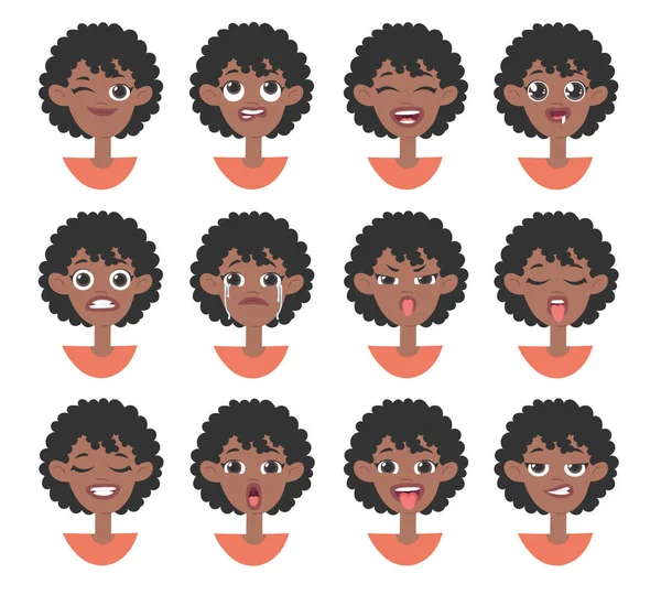 Emotionele Vrouwen Emoji Cartoon Stijl Illustratie Vrouwelijke Emoticon Geïsoleerde Hand — Stockvector