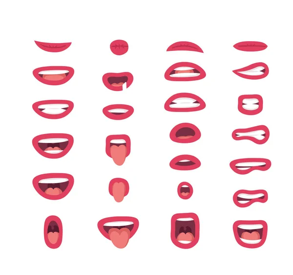 Labios Emocionales Mujeres Dibujos Animados Estilo Ilustración Boca Femenina Expresión — Archivo Imágenes Vectoriales