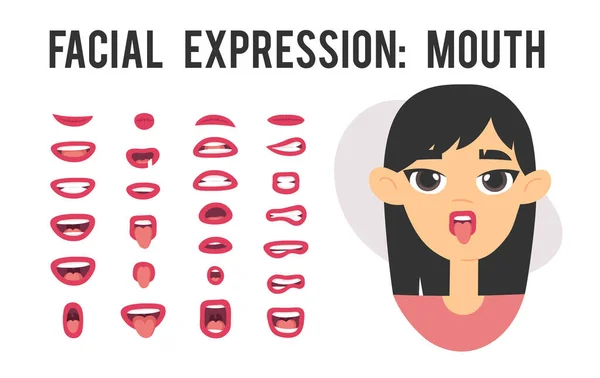 Emotional Women Lips Cartoon Style Illustration Female Mouth Isolated Hand — Stock Vector