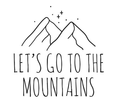 El çizimi Dağ Logosu. Kayak Resort vektör simgesi, karalama ögesi. Büyük açık hava sembolü izole edilmiş, seyahat etiketi