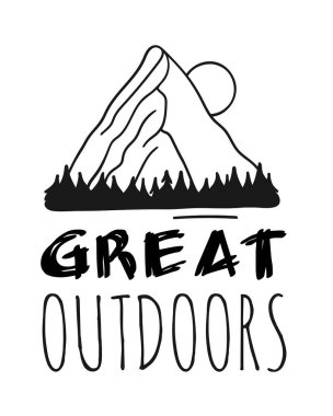 El çizimi Dağ Logosu. Kayak Resort vektör simgesi, karalama ögesi. Büyük açık hava sembolü izole edilmiş, seyahat etiketi