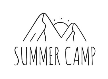 El çizimi Dağ Logosu. Kayak Resort vektör simgesi, karalama ögesi. Büyük açık hava sembolü izole edilmiş, seyahat etiketi