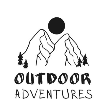 El çizimi Dağ Logosu. Kayak Resort vektör simgesi, karalama ögesi. Büyük açık hava sembolü izole edilmiş, seyahat etiketi