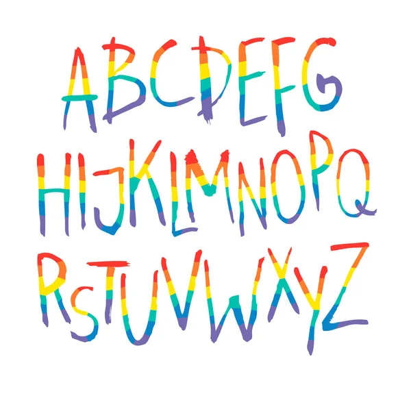Vektor Platt Illustration Rainbow Font Tecknad Pride Färgglada Ritning Abc — Stock vektor