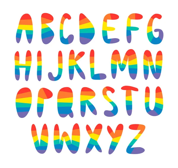 Vektor Platt Illustration Rainbow Font Tecknad Pride Färgglada Ritning Abc — Stock vektor