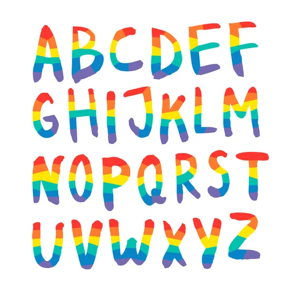 Vektor Platt Illustration Rainbow Font Tecknad Pride Färgglada Ritning Abc — Stock vektor