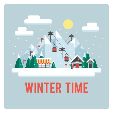 Dağlar, kış saati, gün Kayak Merkezi