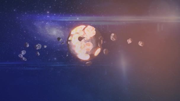 Terra Destroçada Vídeo Estrelas Brilho Arte Luz Ciência Brilho Azul — Vídeo de Stock