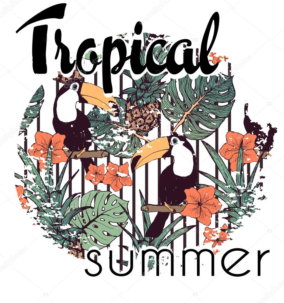 Tropical print with slogan in vector t-shirt