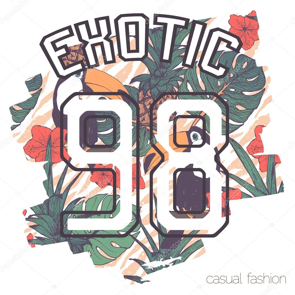 Tropical print with slogan and number in vector