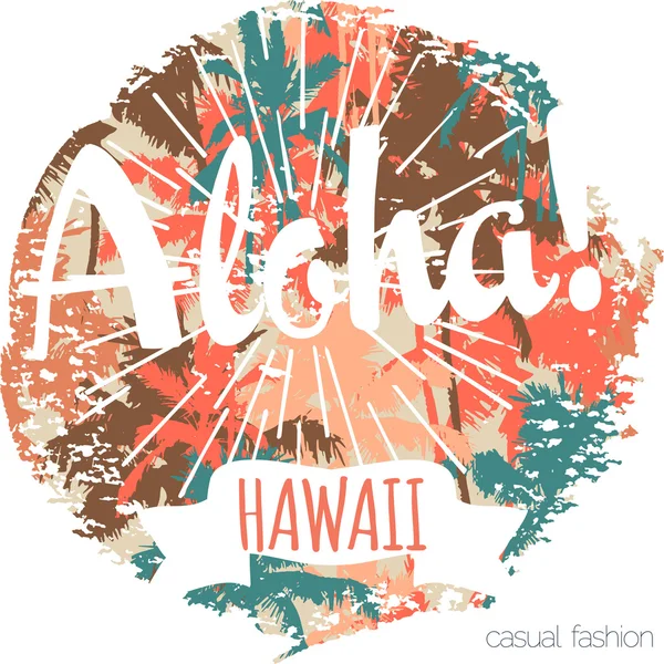 Vintage tropical exótico Hawaii imprimir para t-shirt com slogan . —  Vetores de Stock