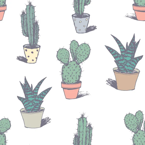 Hand getekend succulente sieraad. Illustratie van de inkt. Naadloze patroon met cactus... Vectorillustratie van een cactus geïsoleerd op een witte achtergrond. — Stockvector